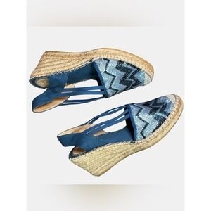 Vidorreta Spain Espadrille Wedge Sandals EU39 US8.5-9 Blue Grey Shimmery Chevron